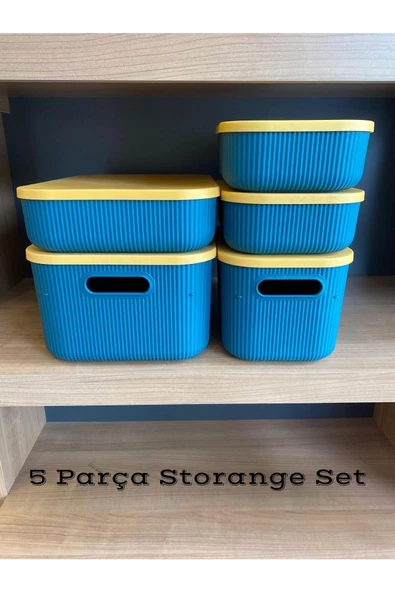 5 Parça Yeşil Storage Set Kapaklı  Dolap Içi Düzenleyici, Sepet, Çorap, Kıyafet Düzenleyici