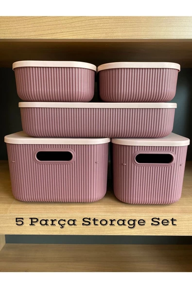 5 Parça Mor Storage Set Kapaklı Dolap Içi Düzenleyici, Sepet, Çorap, Kıyafet Düzenleyici