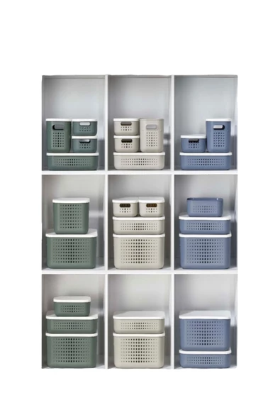 Bubble 5 li Set Gri, Kapaklı, Dolap İçi Düzenleyici Kutu, Saklama Kutusu - Resim 3