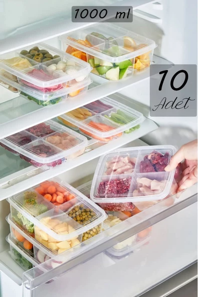 10 Adet 1 Kg Large 4 Bölmeli Öğünlük Et Sebze Saklama Kabı Buzluk Kuşbaşı Kurban Kıyma Kutusu - 2
