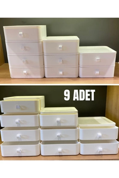 Beyaz 9'lu Çekmeceli Takı, Makyaj Ve Kozmetik Düzenleyici Çekmece (BEYAZ), Ofis Masa Düzenleyici