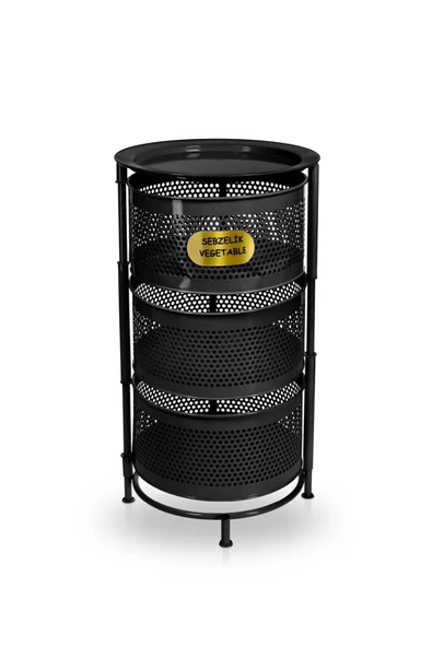 Salda 3 Bölmeli Tekerlekli Metal Sebzelik Siyah - Patates Soğan Saklama Rafı - Resim 3