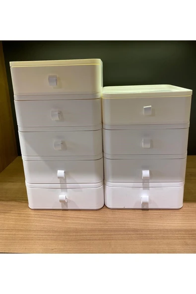 Beyaz 9'lu Çekmeceli Takı, Makyaj Ve Kozmetik Düzenleyici Çekmece (BEYAZ), Ofis Masa Düzenleyici - 6