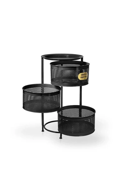 Salda 3 Bölmeli Tekerlekli Metal Sebzelik Siyah - Patates Soğan Saklama Rafı - Resim 2