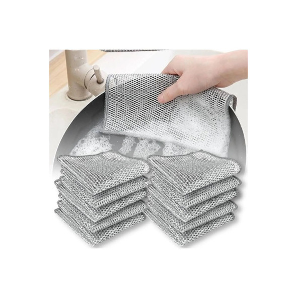 Yenigeldi 6 Adet Çift Katlı Çok Amaçlı Tel Bez Mikrofiber Inox Bez Telli Bulaşık Bezi