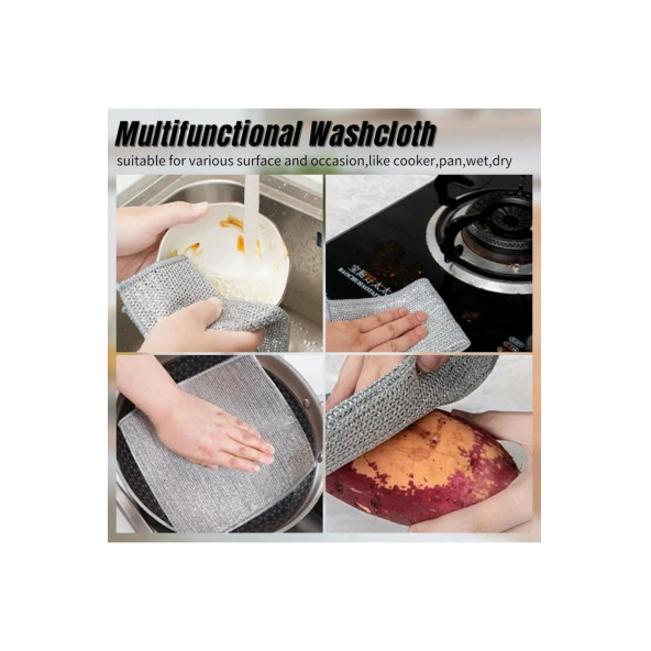 Yenigeldi 6 Adet Çift Katlı Çok Amaçlı Tel Bez Mikrofiber Inox Bez Telli Bulaşık Bezi - 5