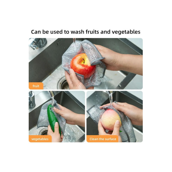 Yenigeldi 6 Adet Çift Katlı Çok Amaçlı Tel Bez Mikrofiber Inox Bez Telli Bulaşık Bezi - 6