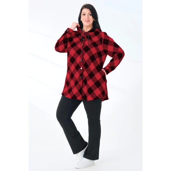 Ekose Kapüşonlu Dokuma Büyük Beden Oduncu Gömlek Hırka Gizli Cep - 2