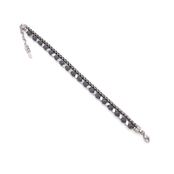 316L Erkek Çelik Bileklik Gri Hematit Taşlı Spor Zincir Bileklik EBLK-456 - Resim 3