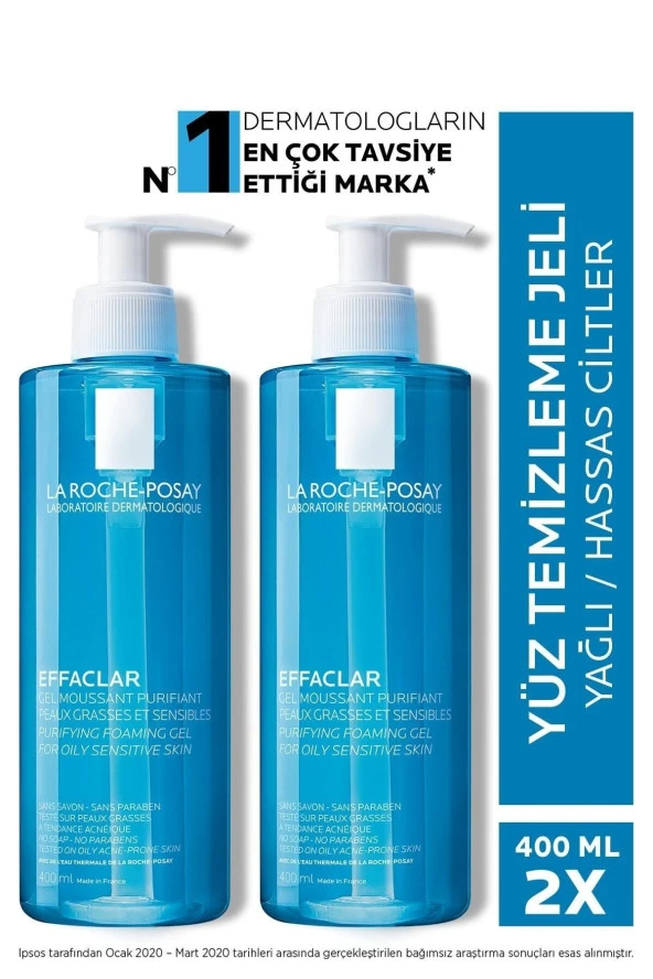 La Roche-Posay Effaclar Jel Temizleme Jeli Yağlı/akneye Eğilim Gösteren Ciltler 400 ml x 2