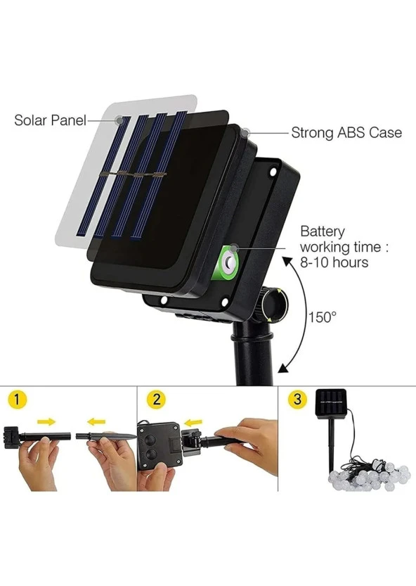 Su Geçirmez Solar Güneş Enerjili 8 Fonksiyonlu Günışığı 7 Metre 30 Yıldızlı Led Aydınlatma - 9