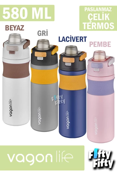 Vagonlife 580 ML Çelik Termos Pipetli/Pipetsiz(Rahat İçim) Kaydırmaz Gövde-FFVGN033580ML - 5