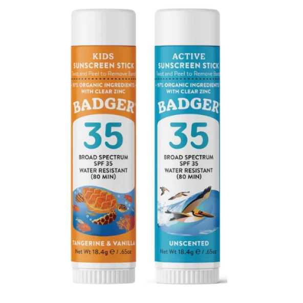 Badger Çocuk (turuncu) ve Kokusuz (mavi) Güneş Kremi Stick Set 18.4 gr / 18.4 gr