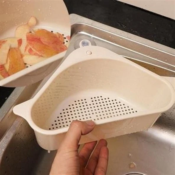 Vantuzlu Üçgen Sebze Meyve  Lavabo Raf Evye Süzgeç Sünger Tutucu Düzenleyici Mutfak Organize - 3