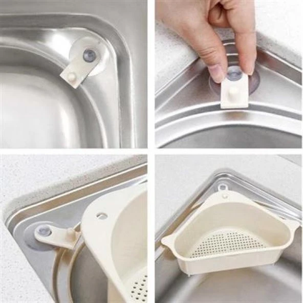Vantuzlu Üçgen Sebze Meyve  Lavabo Raf Evye Süzgeç Sünger Tutucu Düzenleyici Mutfak Organize - 6