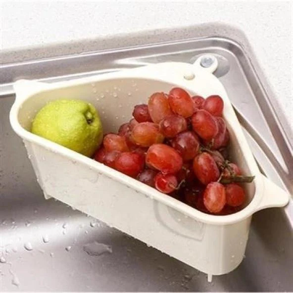 Vantuzlu Üçgen Sebze Meyve  Lavabo Raf Evye Süzgeç Sünger Tutucu Düzenleyici Mutfak Organize - 3