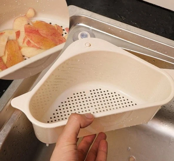 Vantuzlu Üçgen Sebze Meyve Lavabo Raf Evye Süzgeç Sünger Tutucu Düzenleyici Mutfak Organizer - 2
