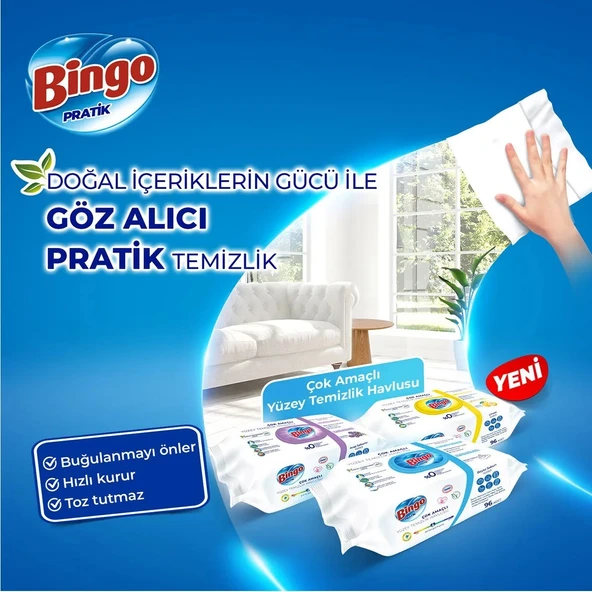 Bingo Clean Yüzey Temizlik Havlusu 96 Yaprak Beyaz Sabun Plastik Kapaklı (3 Lü Set) 288 Yaprak - 6