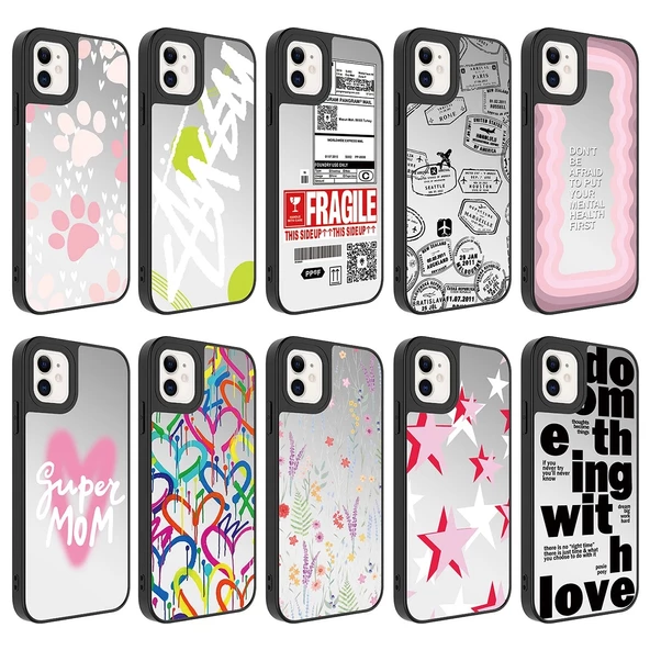 iPhone 12 Uyumlu  Uyumlu KılıfAynalı Desenli Kamera Korumalı Parlak Mirror Kapak - Resim 2