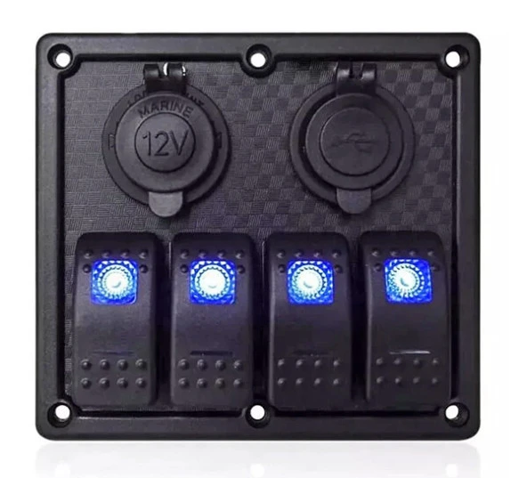 BFY Sigortalı Switch Panel USB + 12V Çakmaklık, 4 Anahtarlı - 2