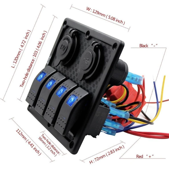 BFY Sigortalı Switch Panel USB + 12V Çakmaklık, 4 Anahtarlı - 5