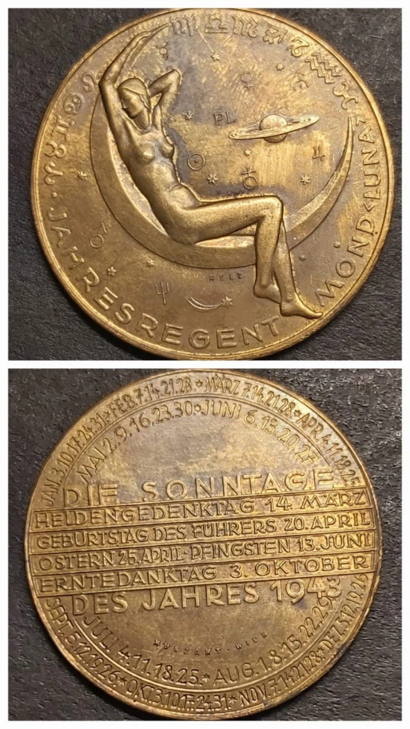 DES JAHRES 1943 DIE SONNTAGE MUNZAMT WIEN - JAHRESREGENT MOND LUNA WELZ Avusturya Ay Takvimi Serisi