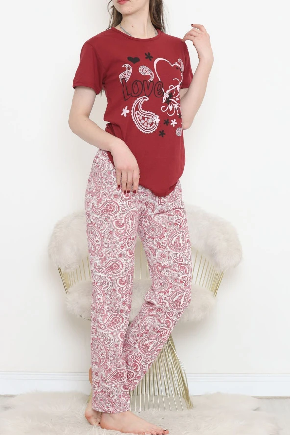 Süprem Kısa Kol Pijama Takımı Bordo - 18500.1048. - 2