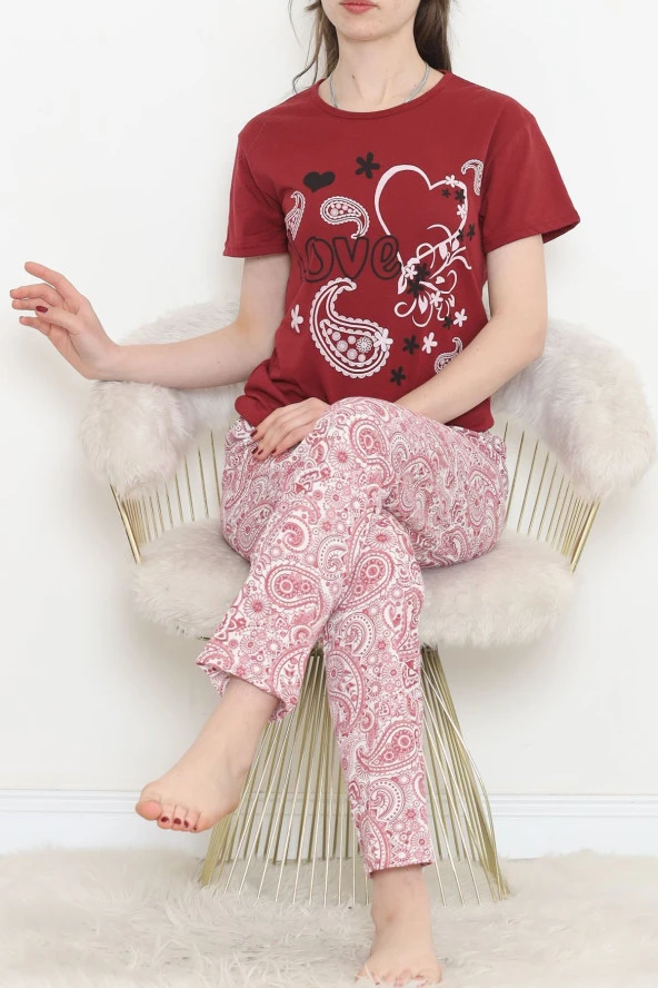 Süprem Kısa Kol Pijama Takımı Bordo - 18500.1048. - 3