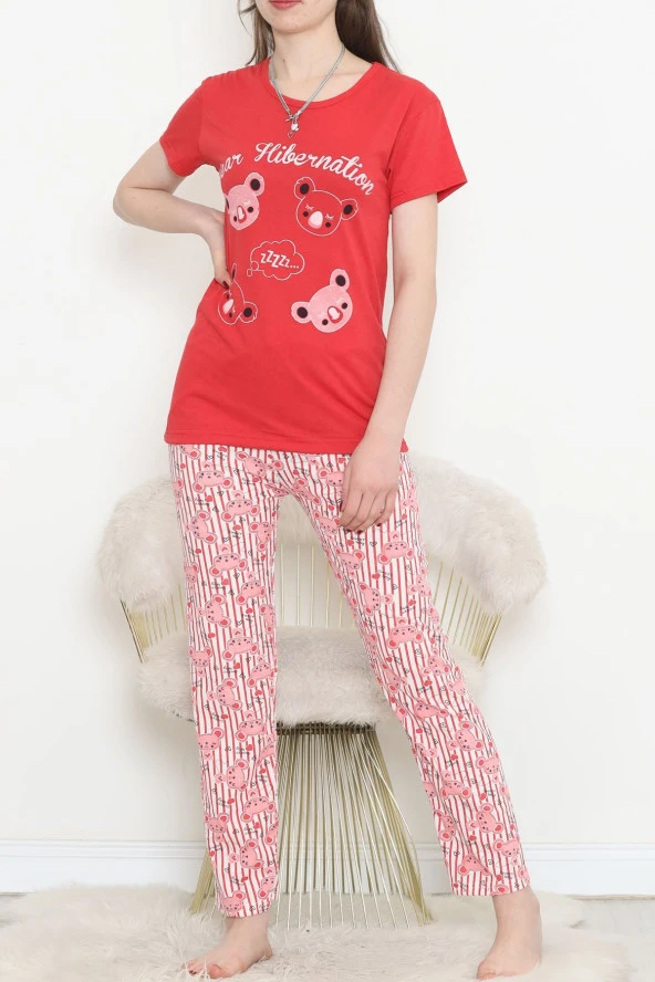 Süprem Kısa Kol Pijama Takımı Kırmızıdesenli - 18500.1048. - 3