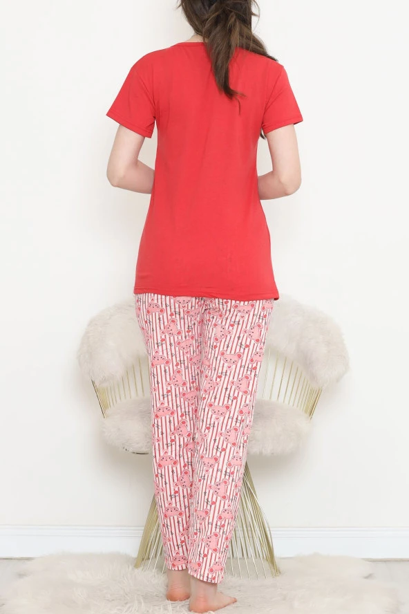 Süprem Kısa Kol Pijama Takımı Kırmızıdesenli - 18500.1048. - 7