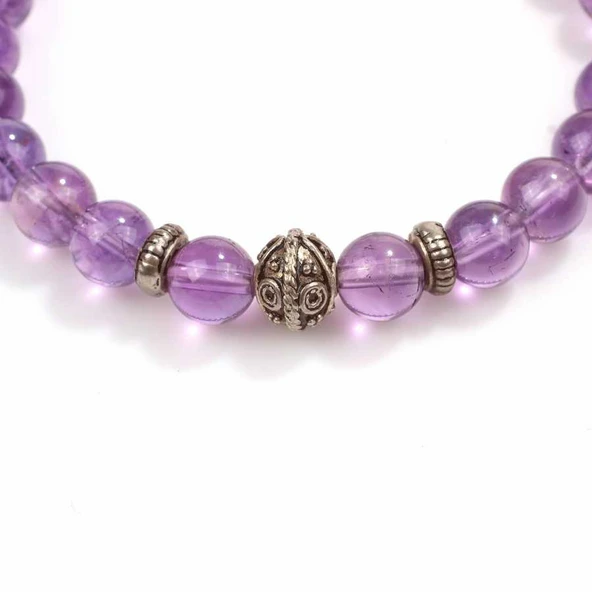 925 Ayar Gümüş Ametist Taşlı Bileklik - Resim 2