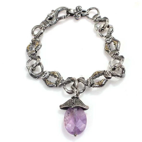 925 Ayar Gümüş Gerçek Ametist Taşlı Konstantin Bileklik ürün görseli