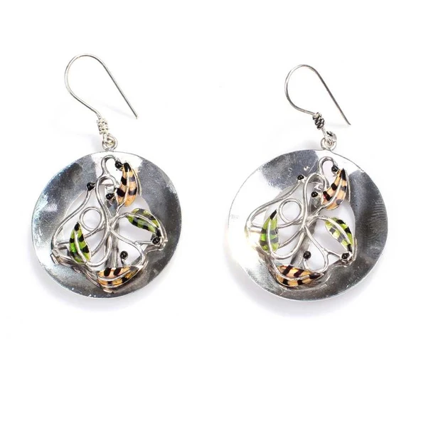 925 Ayar Gümüş Çanaklı Sarı Mineli Yaprak Model Küpe - Resim 2