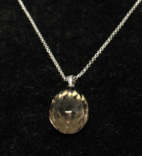 925Ayar Gümüş Smoky Quartz Damla Taşlı Kolye - Resim 4