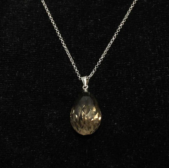 925Ayar Gümüş Smoky Quartz Damla Taşlı Kolye - Resim 6