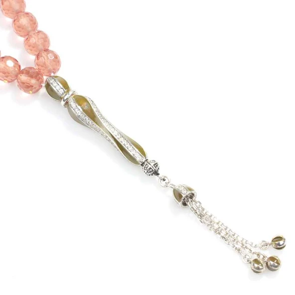 925 Ayar Gümüş Gerçek Sulanyt Taşlı Yuvarlak Faset Kesim Tesbih - Resim 4