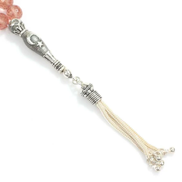 925 Ayar Gümüş Sulanyt Taşlı Yuvarlak FasetliTesbih - Resim 3