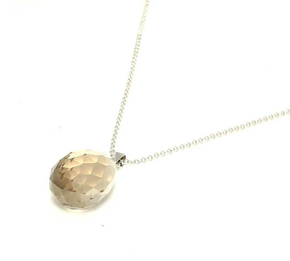 925Ayar Gümüş Smoky Quartz Damla Taşlı Kolye - Resim 8