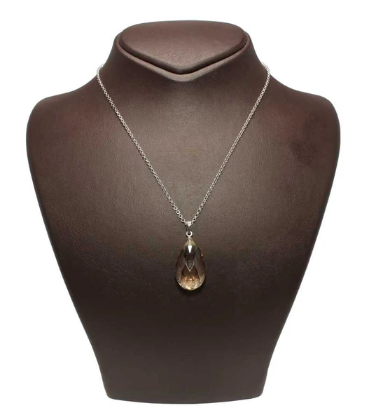 925Ayar Gümüş Smoky Quartz Damla Taşlı Kolye - Resim 7