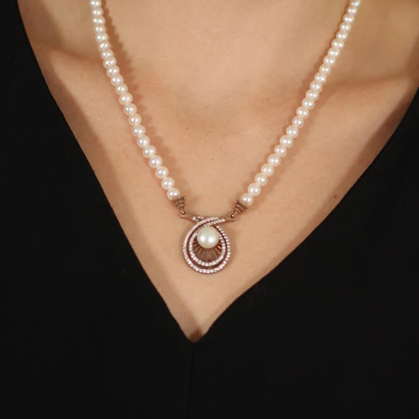 Gümüş İnci Kolye, Pembe - Resim 3