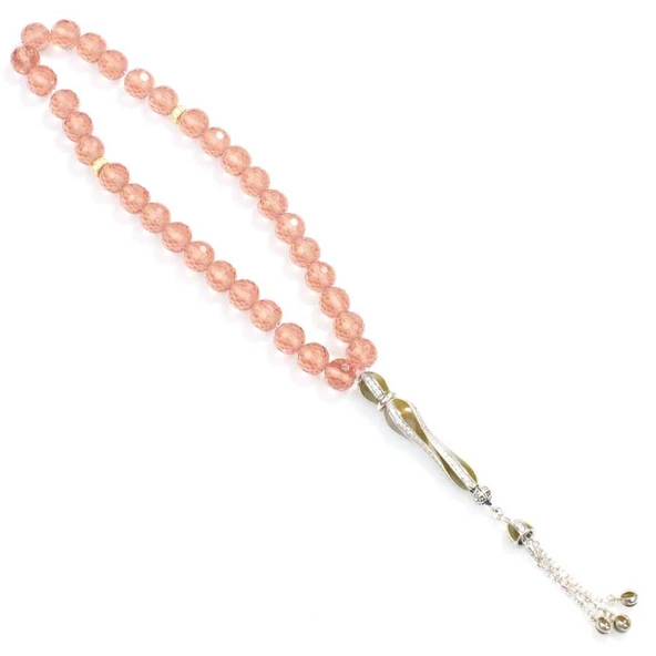 925 Ayar Gümüş Gerçek Sulanyt Taşlı Yuvarlak Faset Kesim Tesbih - Resim 3