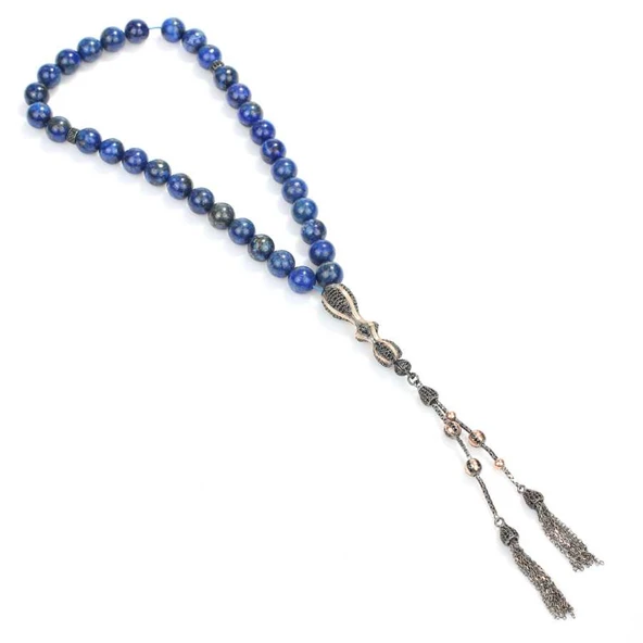 925 Ayar Gümüş Gerçek 1 cm Lapis Taşlı Küre Kesim Tasarım Tesbih ürün görseli