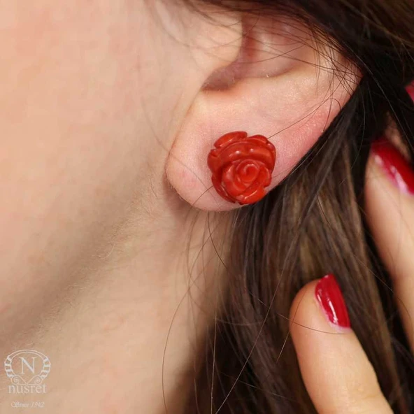 925 Ayar Gümüş 1,2 cm Gül Mercan Küpe ürün görseli