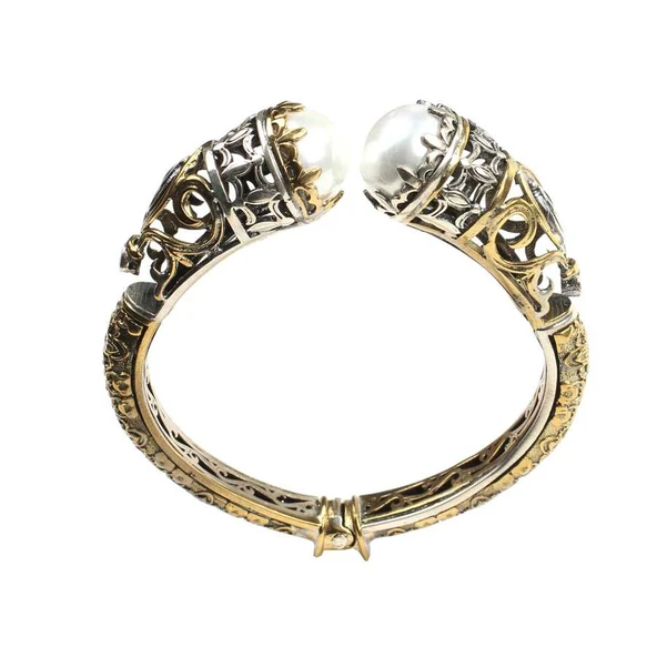 925 Ayar Gümüş Konstantinapol Tasarım İncili Bilezik - Resim 4