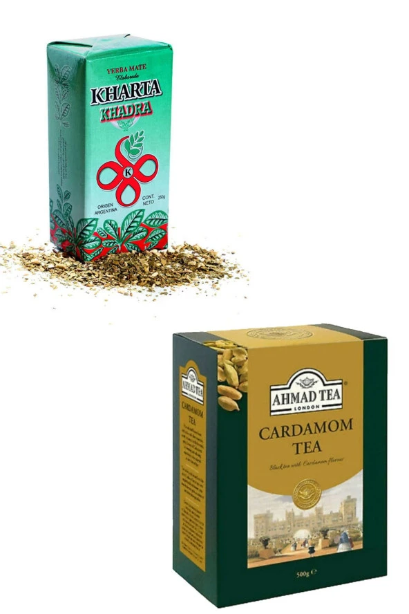 KHARTA Yeşil Yapra Mate Çayı 250Gr+Ahmad Tea Cardamom "Kakule Dökme Çay" 450 Gr