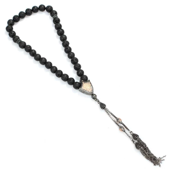 925 Ayar Gümüş Gerçek Delikli Lav Taşlı Küre Kesim Tasarım Tesbih ürün görseli 1