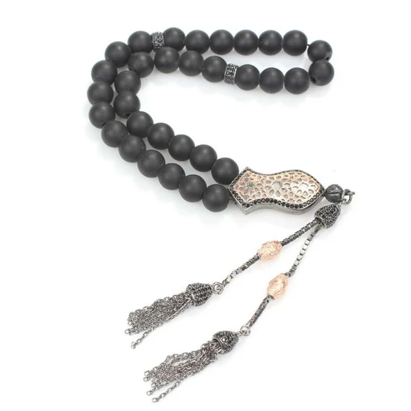 925 Ayar Gümüş Gerçek Lav Taşlı Küre Kesim Tasarım Tesbih ürün görseli