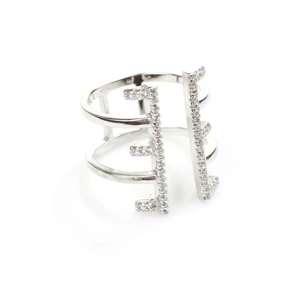 925 Ayar Gümüş E Harfi Tasarım Yüzük - Resim 3