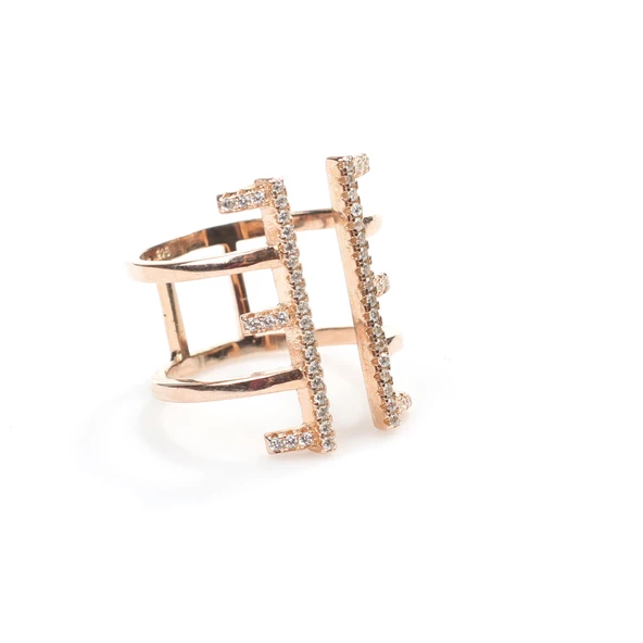 925 Ayar Gümüş E Harfi Tasarım Yüzük - Resim 4