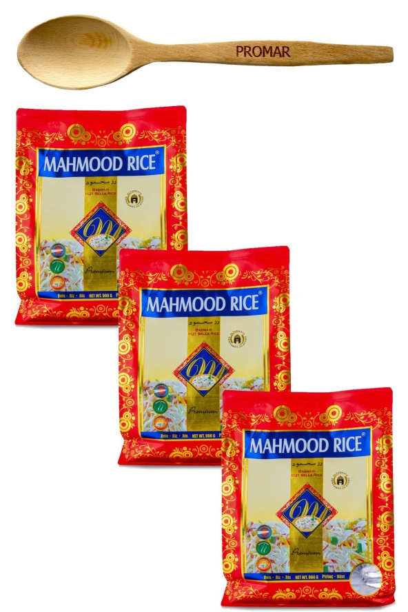 MAHMOOD 1121 Basmati Pirinç 900Grx 3 Adet & Tahta Kaşık (Hediye)